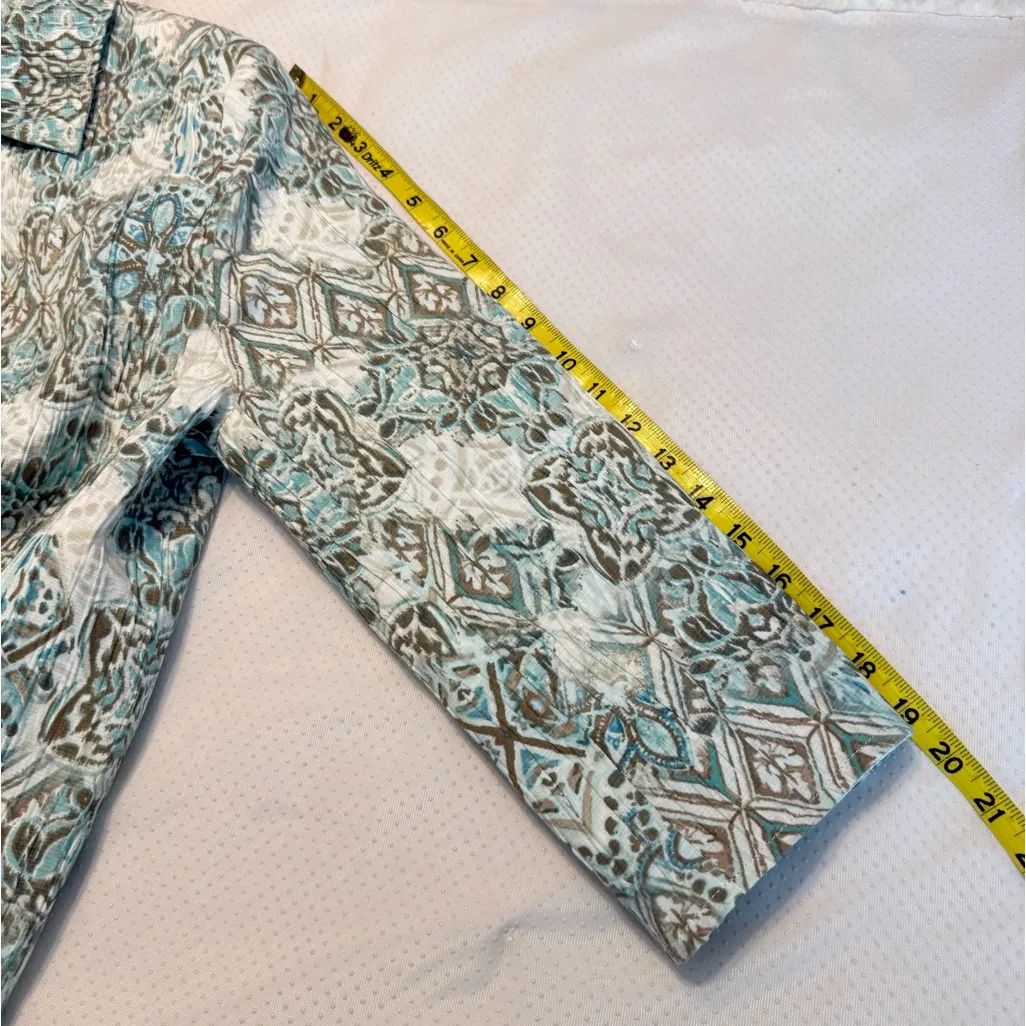 Alfred Dunner Petite Open Front Jacket Women Size 12P Geometric Office Church Tan - Image 12