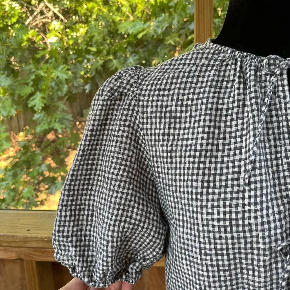 Wilfred Aritzia Violette 100% Linen Blouse Grey And White Check Size M - Image 7