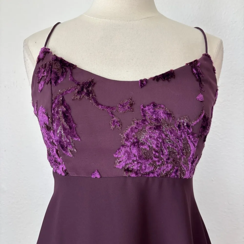 Vintage 90s Dark Purple Metallic Babydoll Sleeveless Cocktail Dress - Image 5