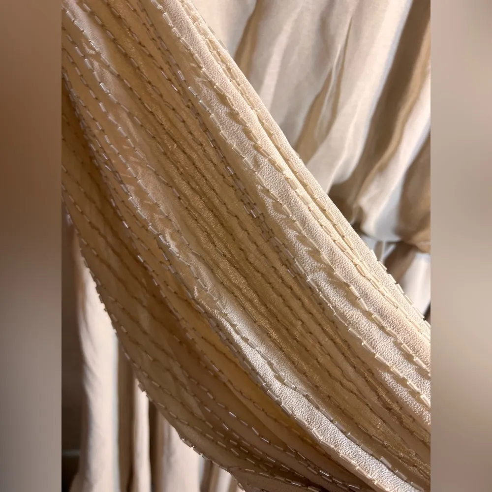 ASOS NWT plus Cream Midi Dress party wedding bridal flowy taupe beaded sheer - Image 3