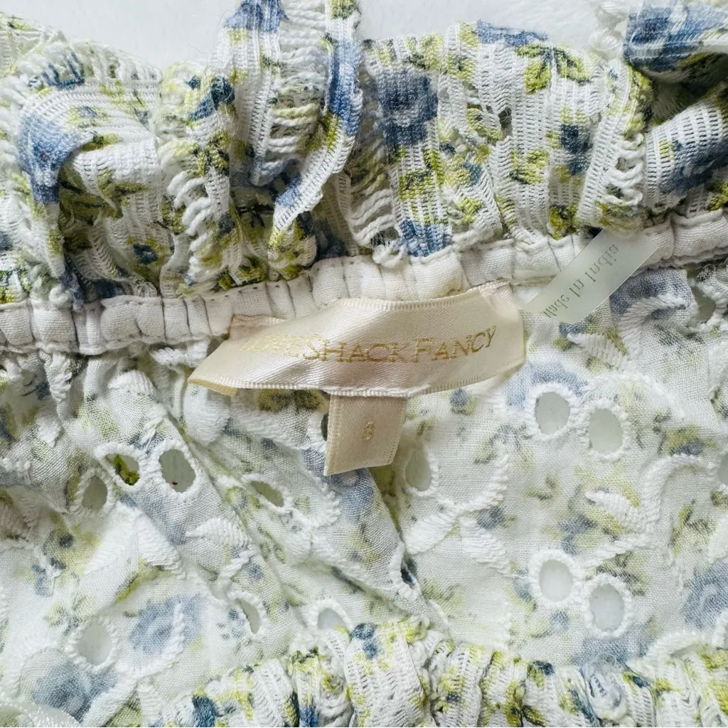 LOVE SHACK FANCY Womens Top S Green Floral Pullover Lace Ruffle Crop DORABELLA - Image 5