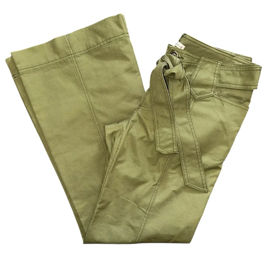 Nanette Lepore Vintage Women’s Size 4 Olive Army Green Belted Flared Pants - Image 3