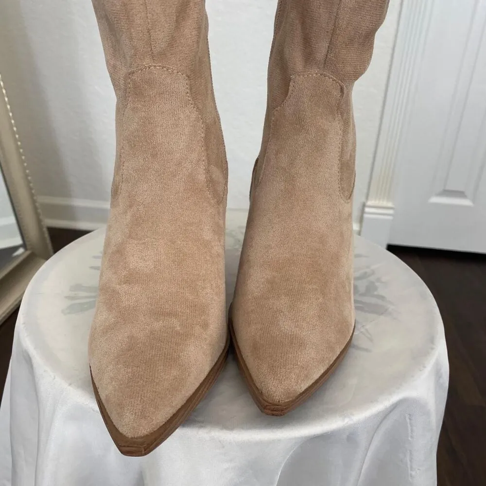 NWOB Faux Suede Cream Tan Boho Cowgirl Western Boots US 6 - Image 6