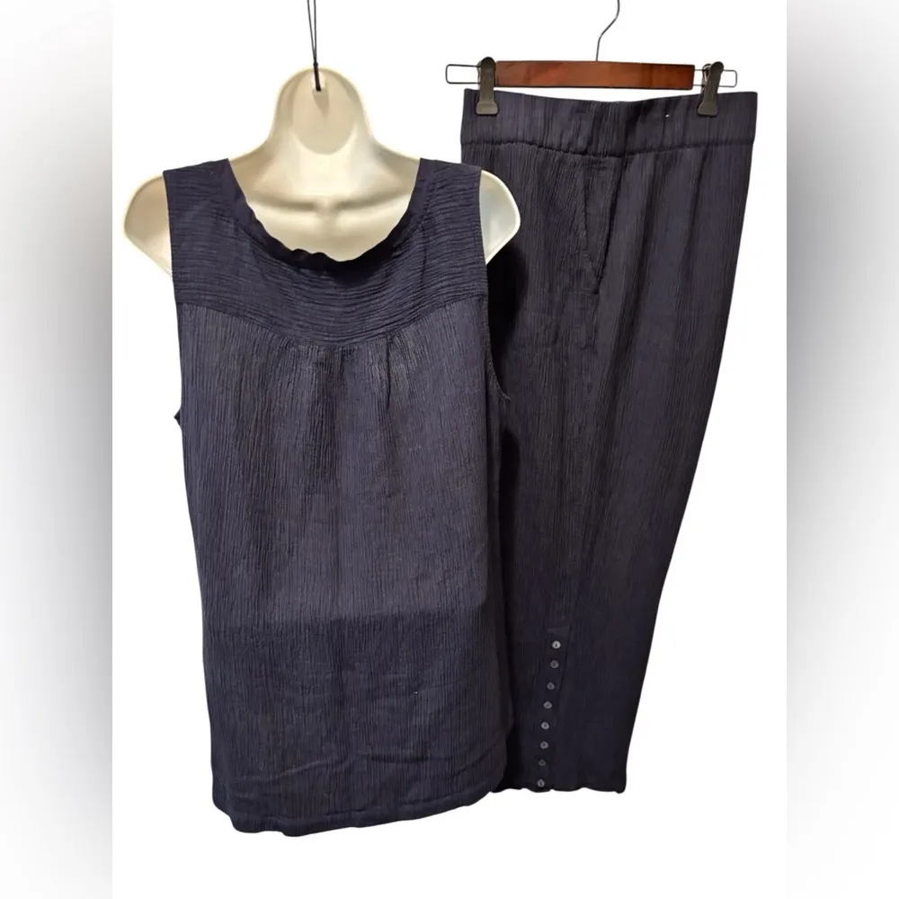 Soft Surrounding Gauze 2Pc Pant Set Navy Sz XL Tank Round Hem Wide Leg Pant - Image 5