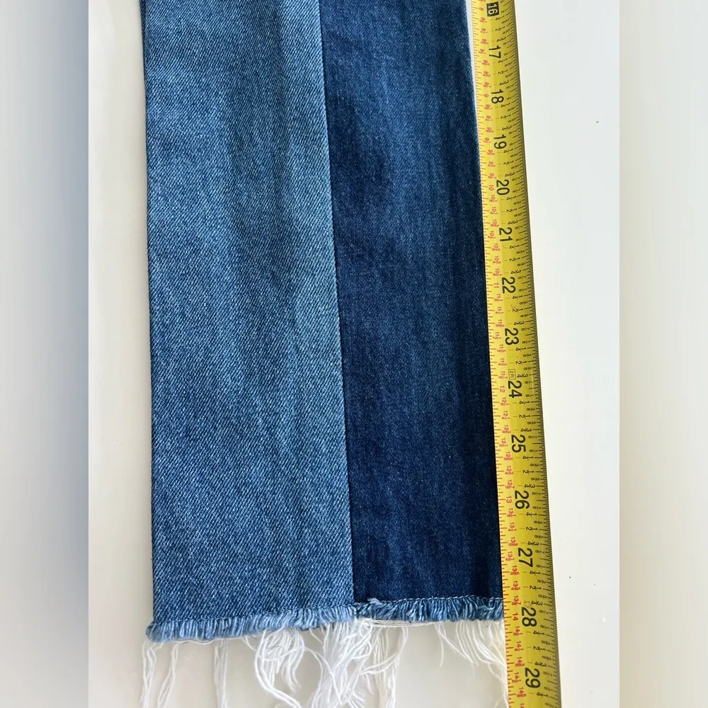NWT E.L.V. Jeans Women's 26 Blue Twin Straight Leg Raw Hem contrast High Rise - Image 8
