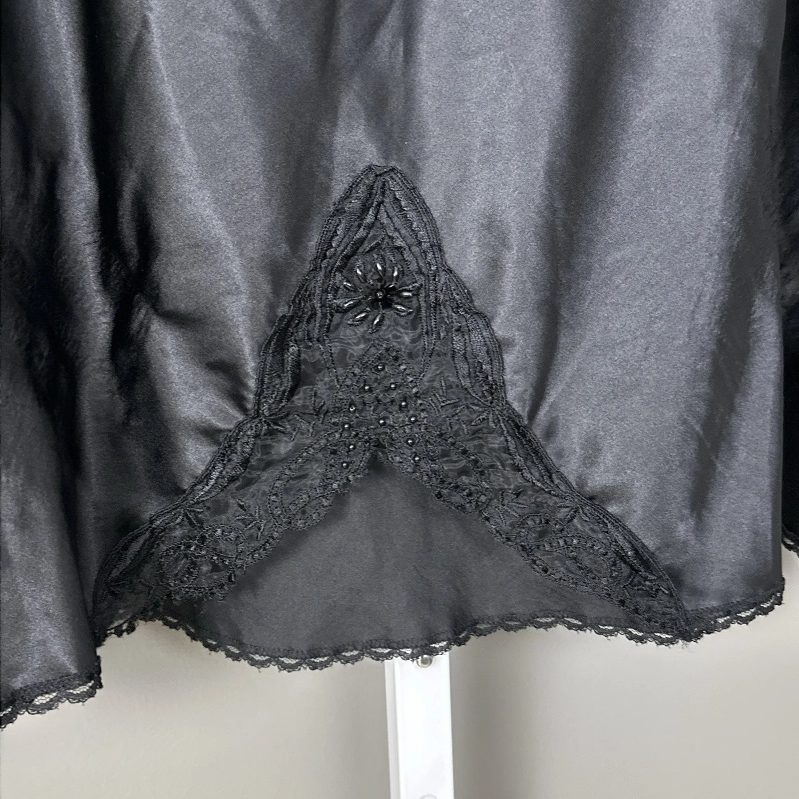 Vintage Perfectform Half Slip Black Satin Plus Size 3X Waist 40/42 Lace Beaded - Image 3