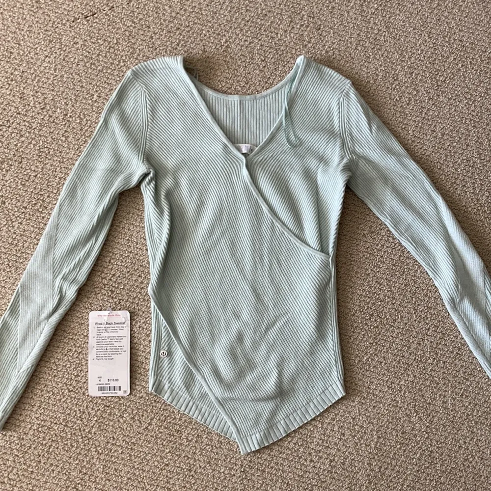 LULULEMON Wrap it Back Sweater Sea Breeze Green Cashmere Knit Top Reversible 4 - Image 11