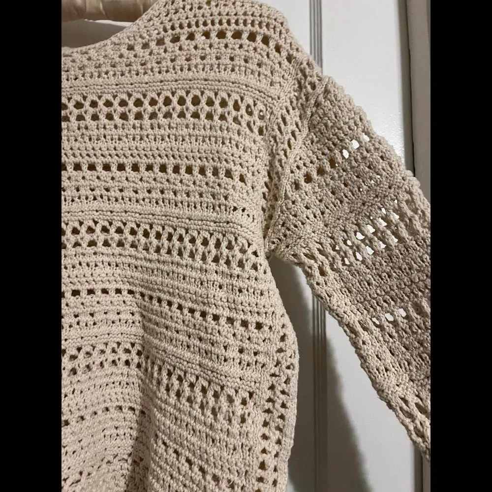 J Jill Cozy Crochet Sweater - Cream Knit Design -size Medium - Image 6