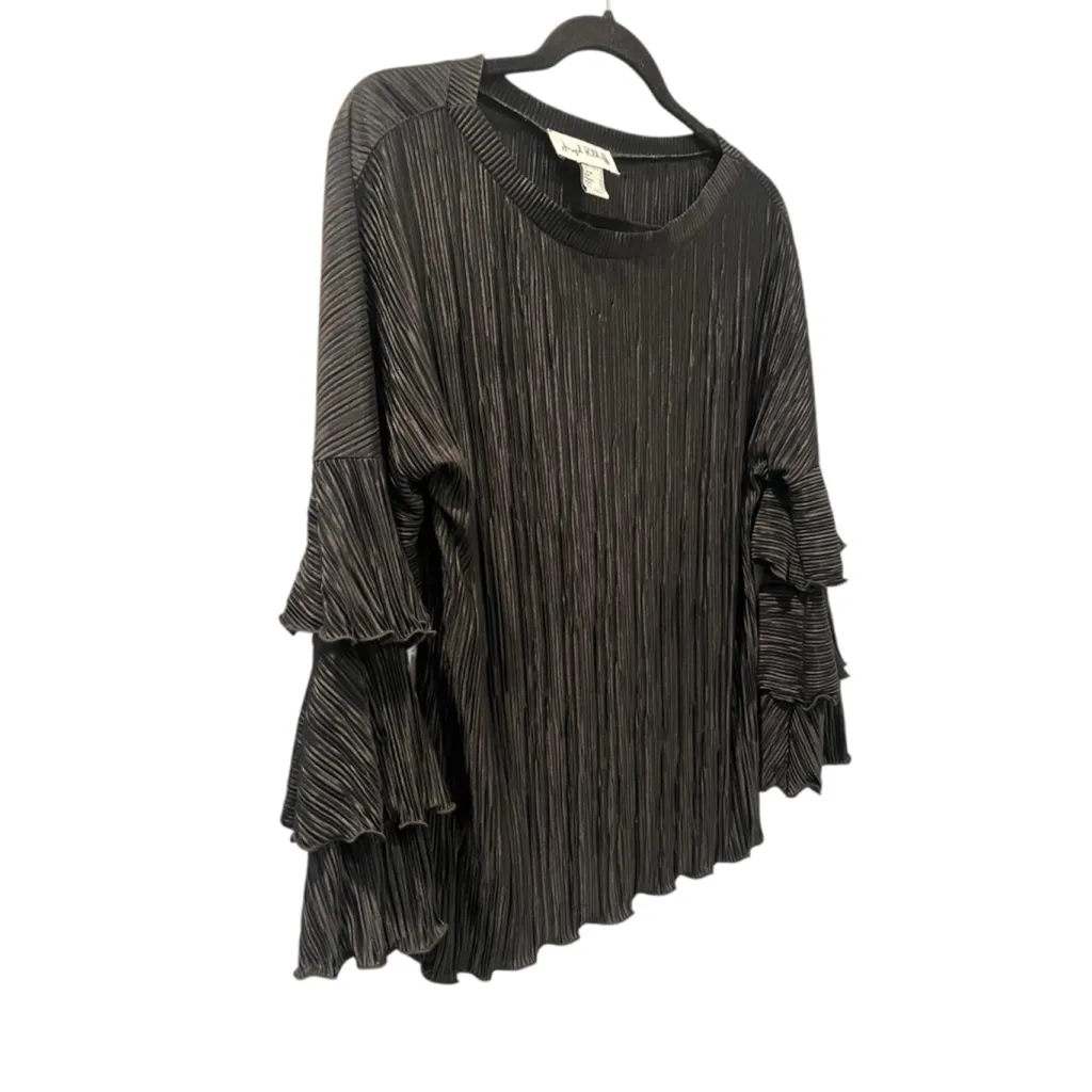 Joseph Ribkoff Long Sleeve Ribbed Black Blouse Size 8 Lightweight Ruffle Work - Image 4