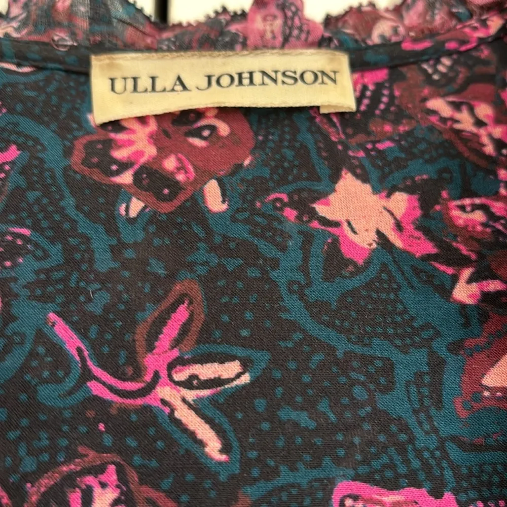 ULLA JOHNSON Rana Blouse Size 2 Midnight Floral Puff Sleeve Cotton Ruffles - Image 9