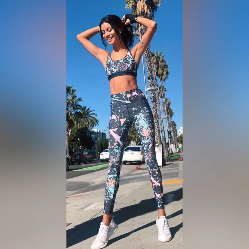 SPLITS59 x BANDIER Splatter Print Leggings Size Small - Image 2