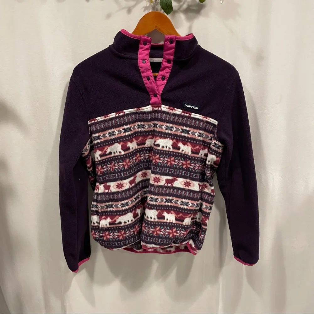 Lands End soft cozy pink purple 1/4 snap fleece pullover pockets Size undefined - Image 9