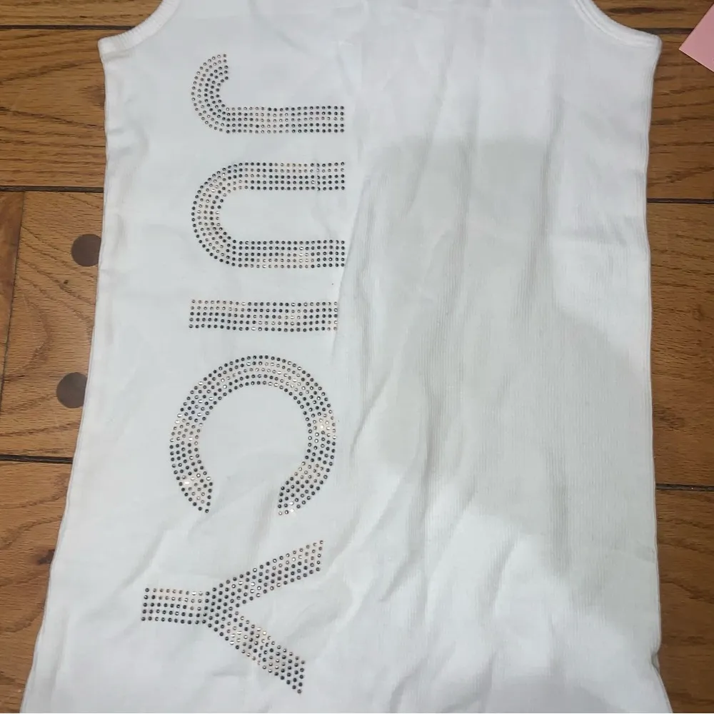 Juicy Couture Pam Gela Rib Tank Tank Rhinestone Logo Retro White Women's Medium - Image 3