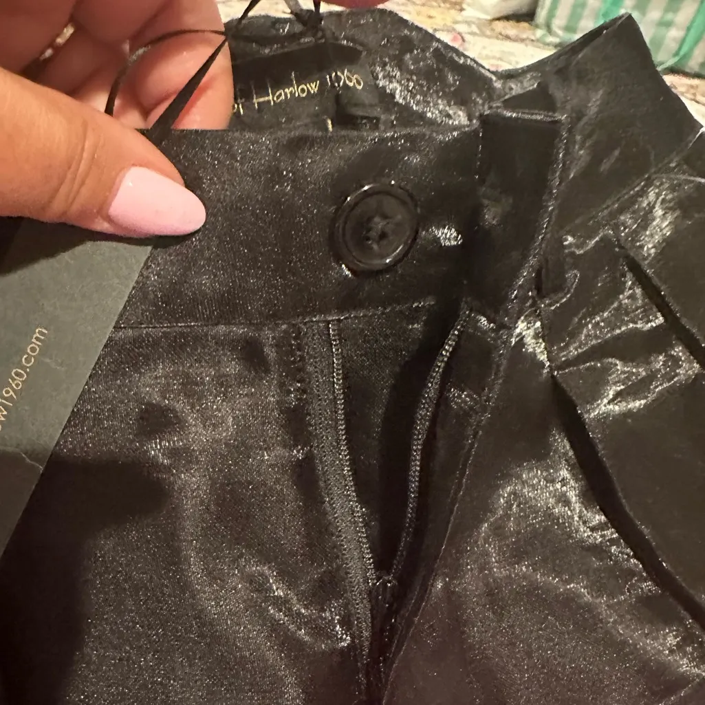 HOUSE OF HARLOW 1960 HIGH RISE WAIST BLACK SATIN Wide - Image 6