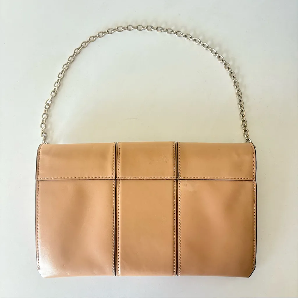 Banana Republic Nude Beige Cow Leather Foldover Bag Y2K Shoulder Bag Chain Strap - Image 2