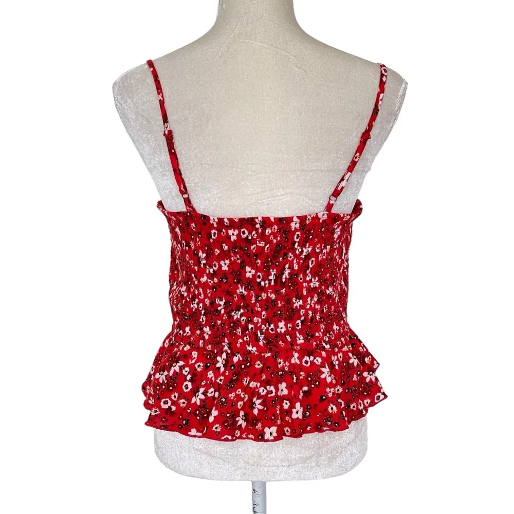 BOG Collective Smocked Ditsy Floral Print Crop Top Women’s Size L Prairie Red Size L - Image 4