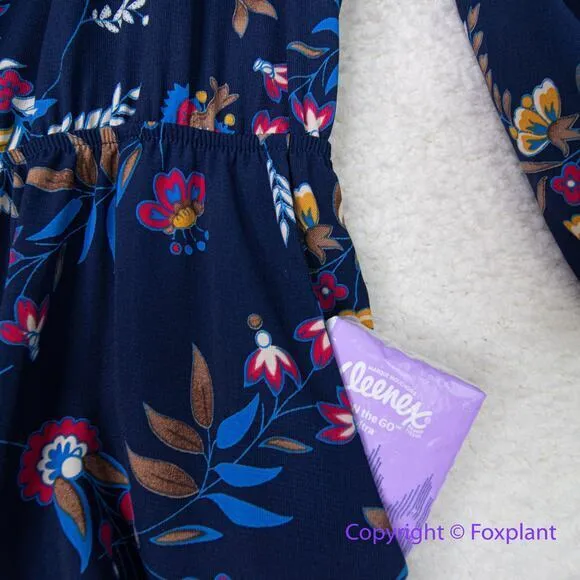 Fraiche by J floral dress‎ navy three quarter sleeve round neck, size 2X Blue - Image 8