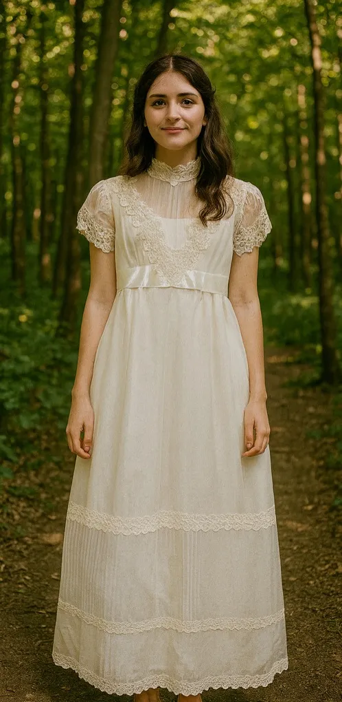 Vintage 1940s Ivory Organza Wedding Dress Appliqué Lace Antique Wedding - Image 2