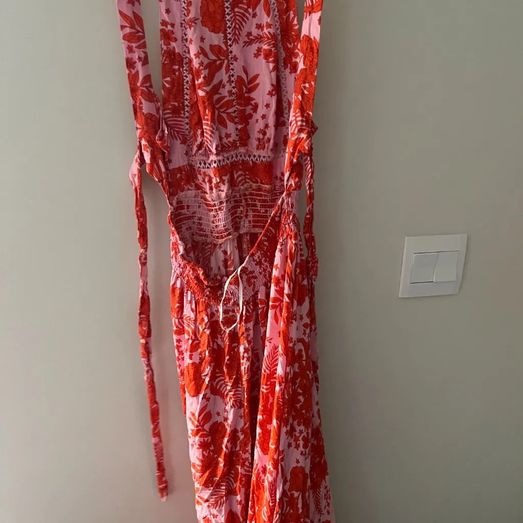NWT Abel The Label ATL Rumi Candy Florals Maxi Dress Halter Pink Orange S - Image 9