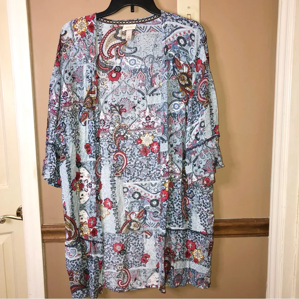Knox Rose Floral Paisley Patchwork Flowy‎ Kimono Blue Red Small - Image 2