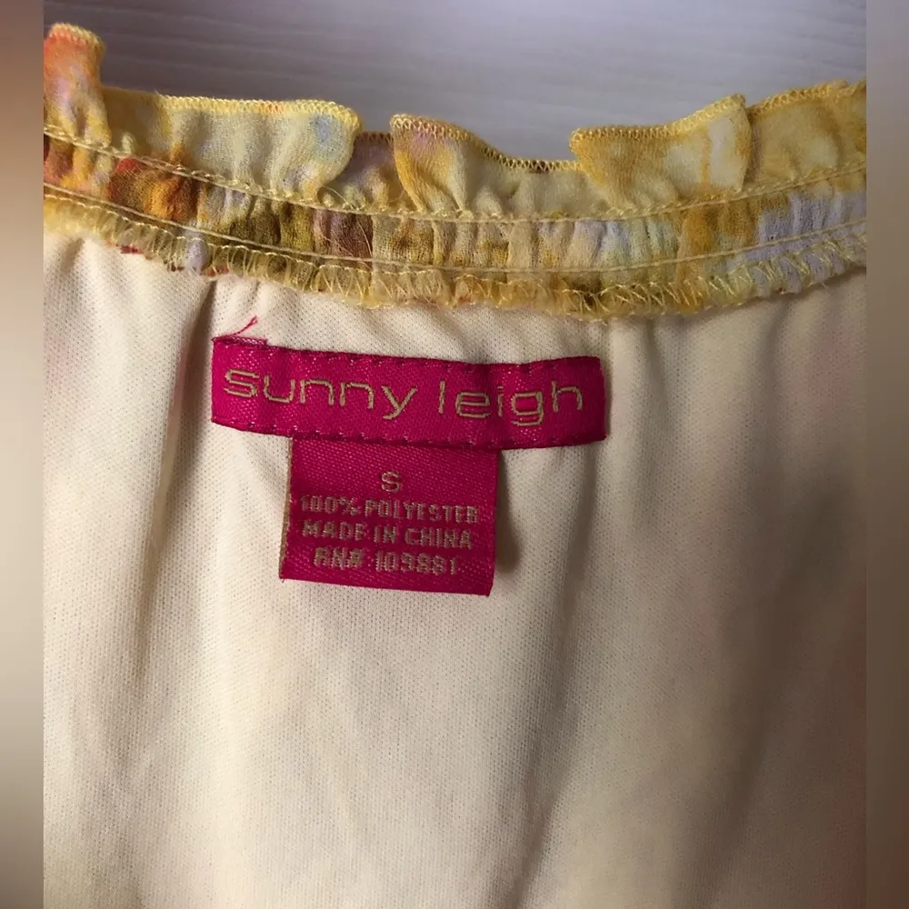 Sunny Leigh bright color floral short Hippie dress flutter sleeve women sz S - Image 7