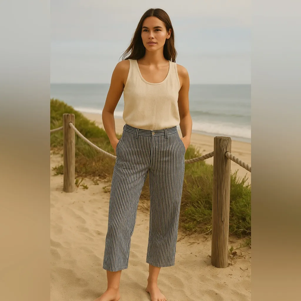 Isabel Marant Size 28 Crop Trouser Pants Blue White Pinstripe Coastal Nautical - Image 11