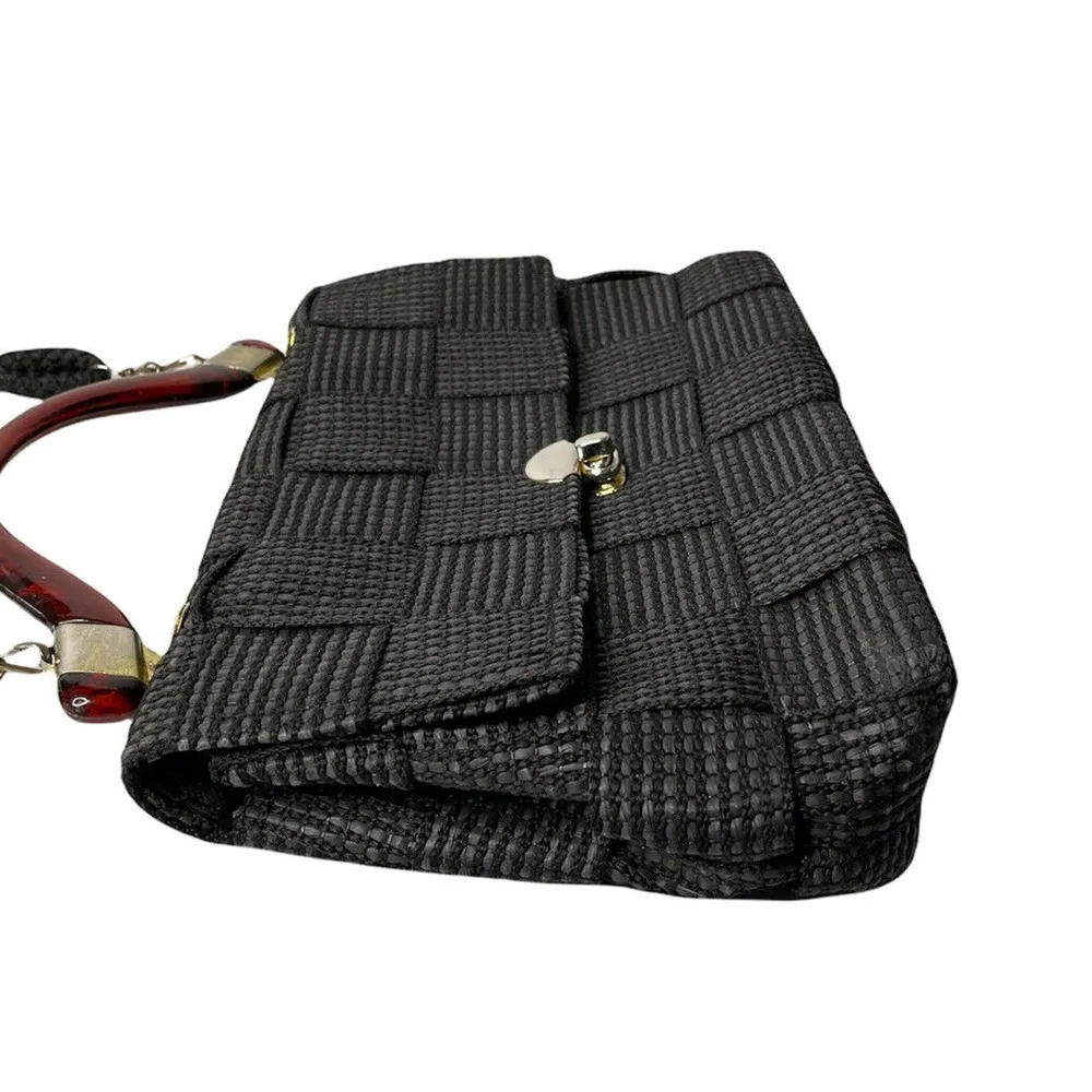 Vintage Creazioni Alma Black Woven Crossbody Handbag Purse Lucite Made In Italy - Image 3