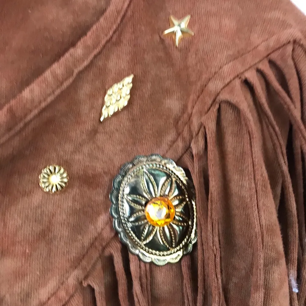 Vintage 80s Brown Cotton Tie Dye Southwestern Fringe Top Pants Set Outfit L XL Size undefined - Image 3