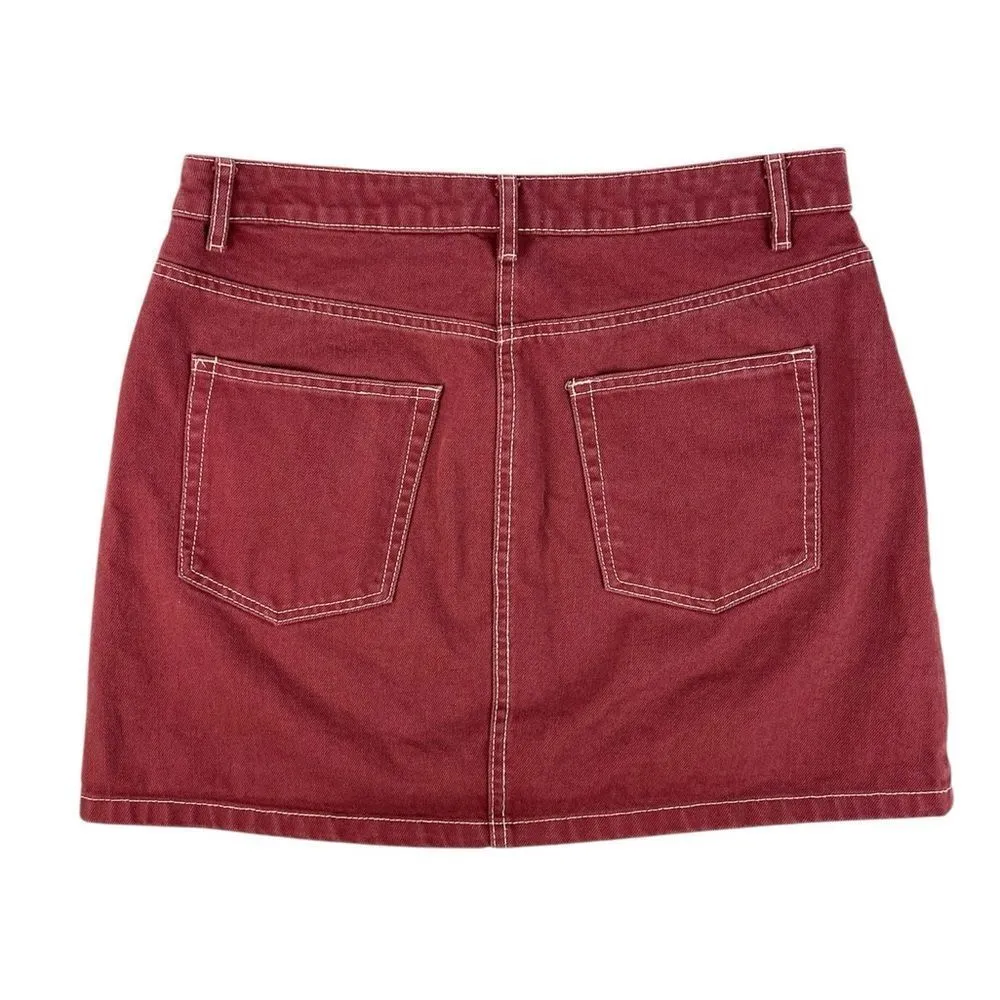 H&M Divided Rust Red Denim Jean Mini Skirt Size 8 - Image 2