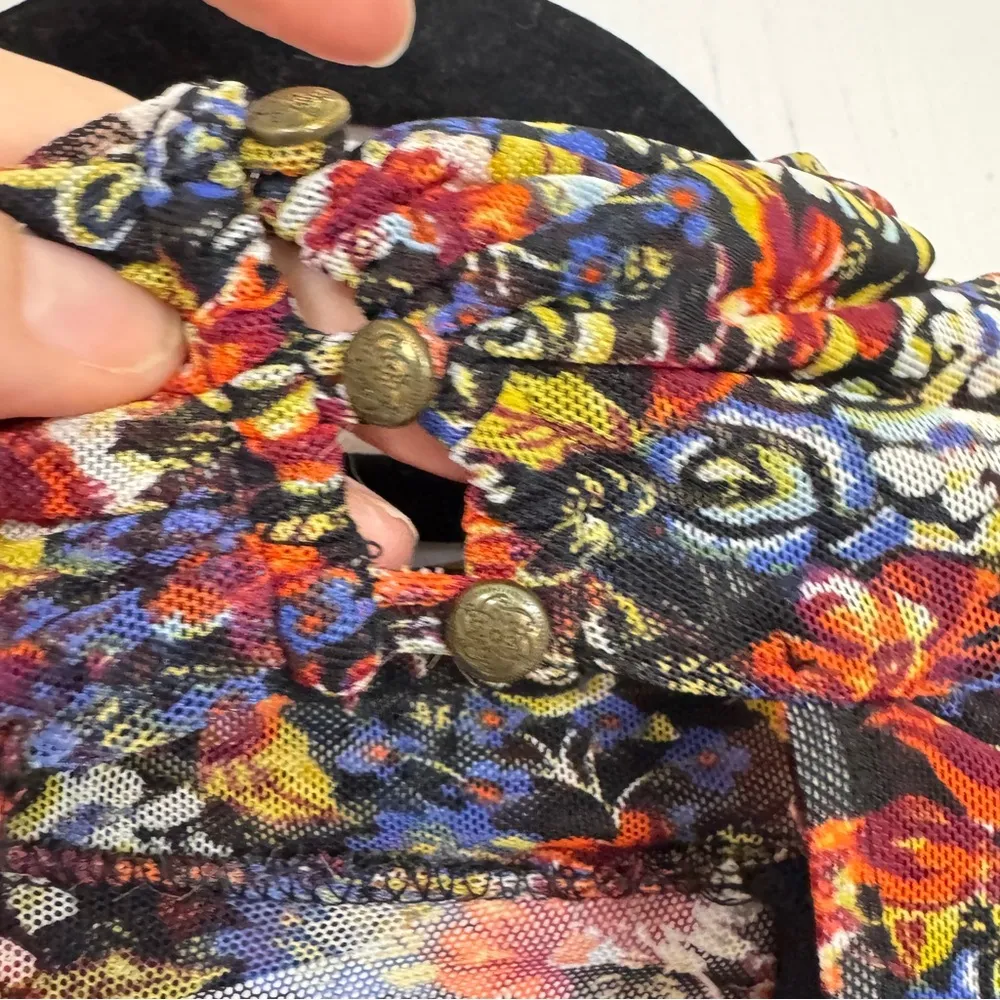 Free People Dark Floral Long Sleeve Cropped Boho Blouse Womens M All Dolled Up - Image 10