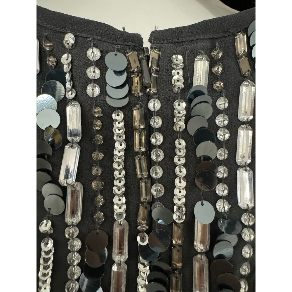 Mac Duggal Size 14 $598 NWT Embellished High Neck Long Sleeve Midi Dress Gray - Image 10