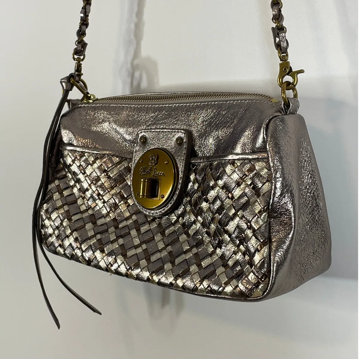 Elliott Lucca Pewter Bronze Woven Metallic Convertible Crossbody Purse - Image 3