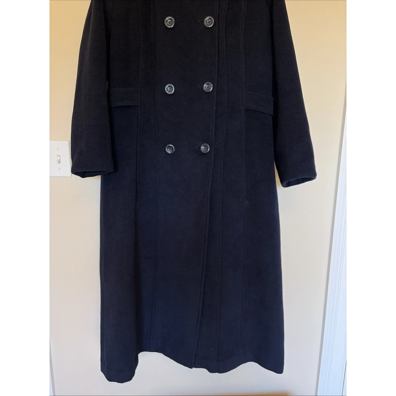 Kimi + Kai Navy Blue Double Breasted Wool Blend Removable Hood Overcoat Large - Image 3