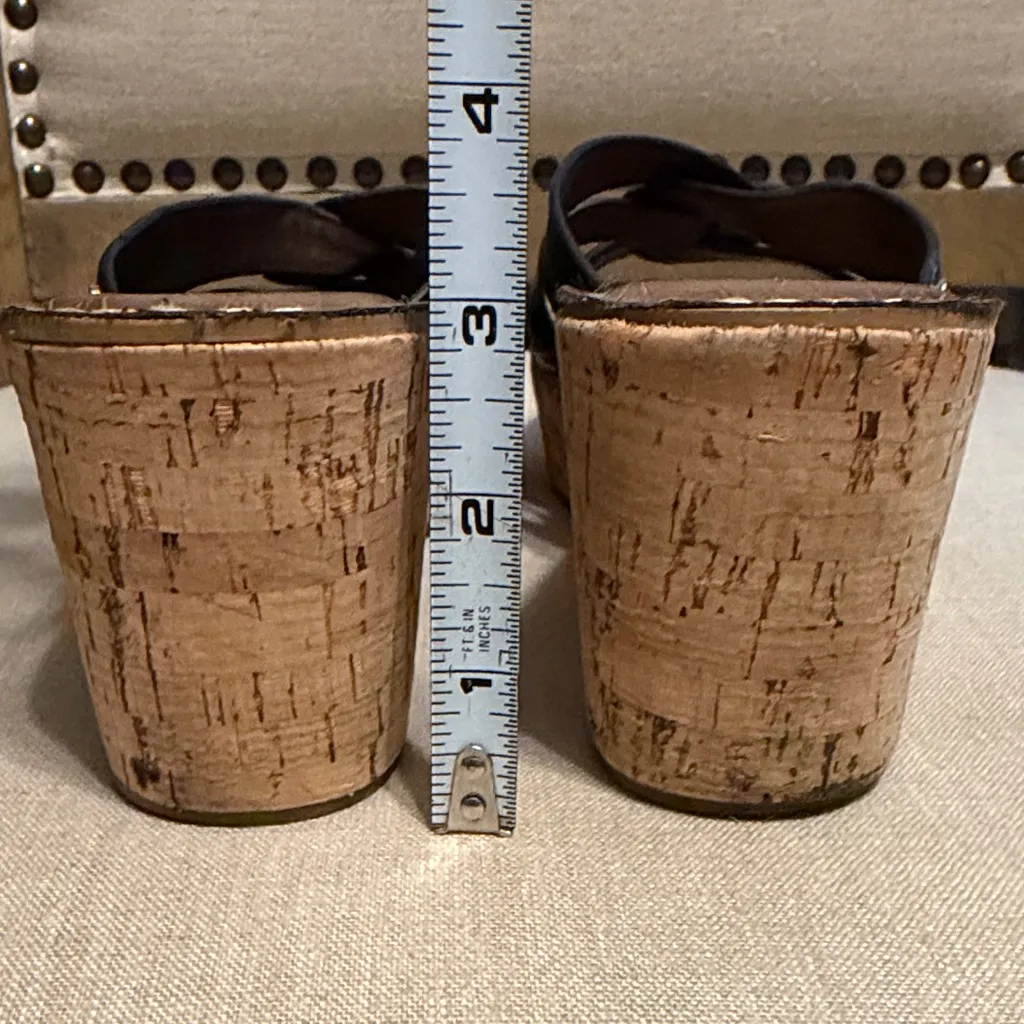 Sam Edelman Black Leather and Brown Wedge Slides, Size 10 - Image 2