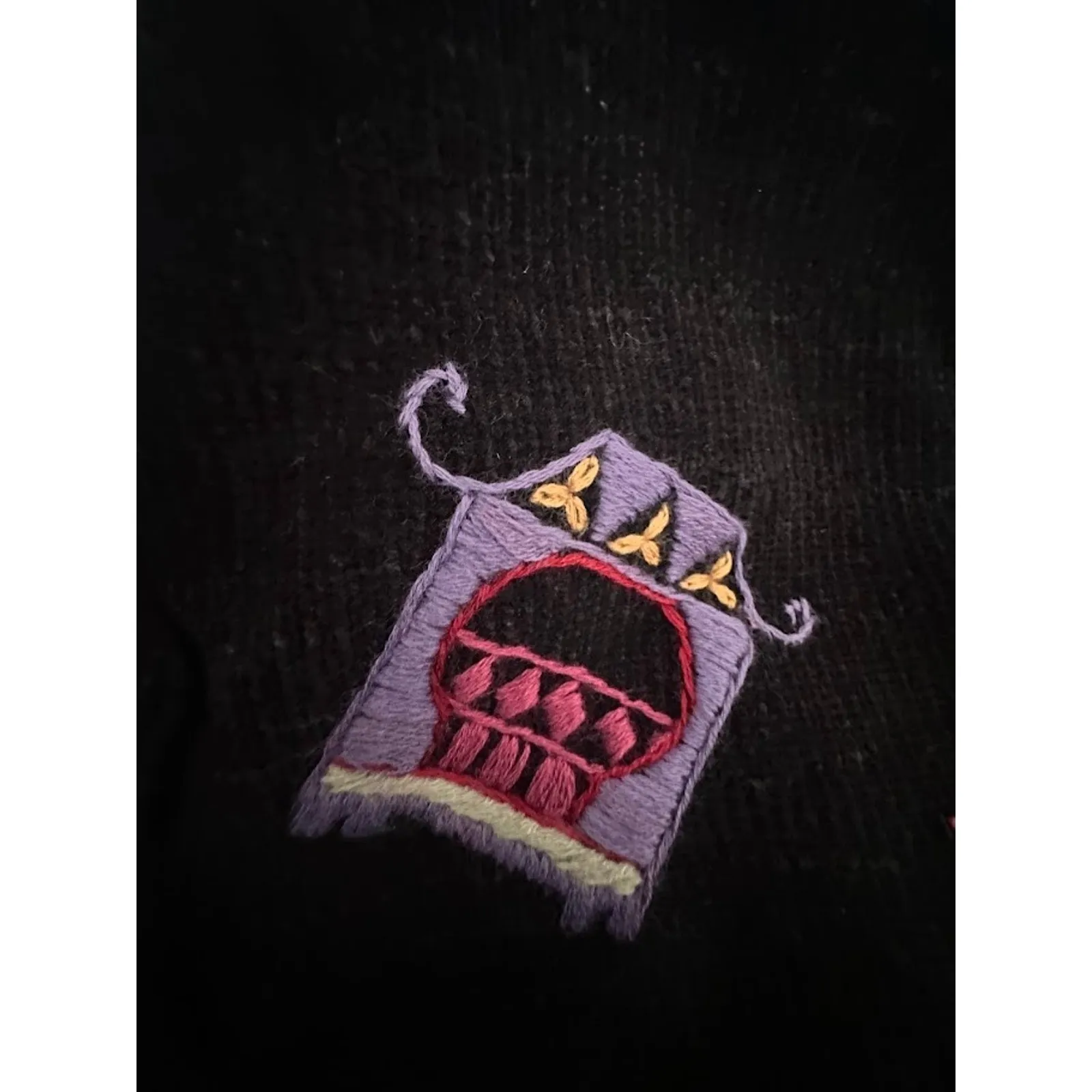 April Cornell Asian Embroidered Chenille Cardigan Novelty Sweater Black Medium - Image 9