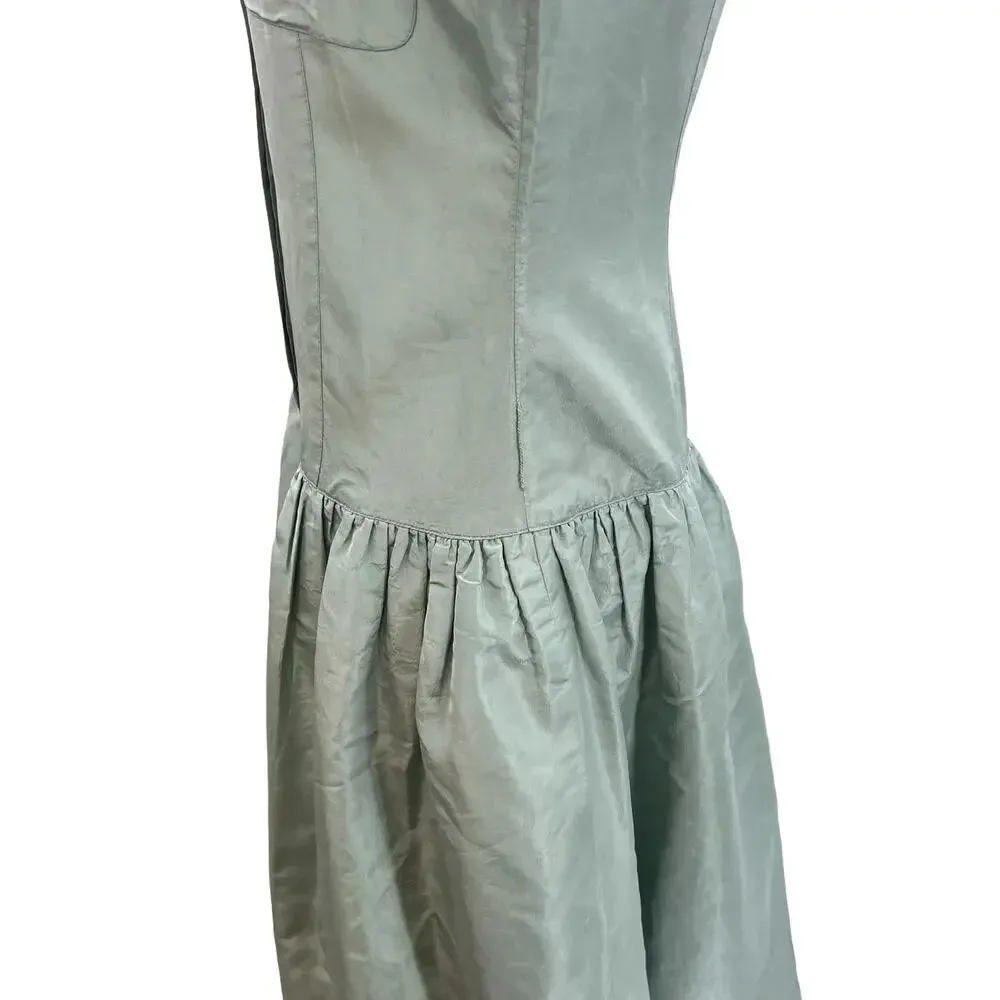 Rickie Freeman for Teri Jon‎ Teal Blue Green Drop Waist Shirtdress Silk Size 10 - Image 8