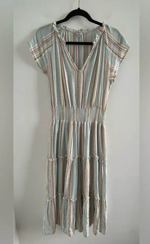 Rails Amellia Sag Harbour Stripe Linen Blend Tiered Midi Dress Size XS - Image 3