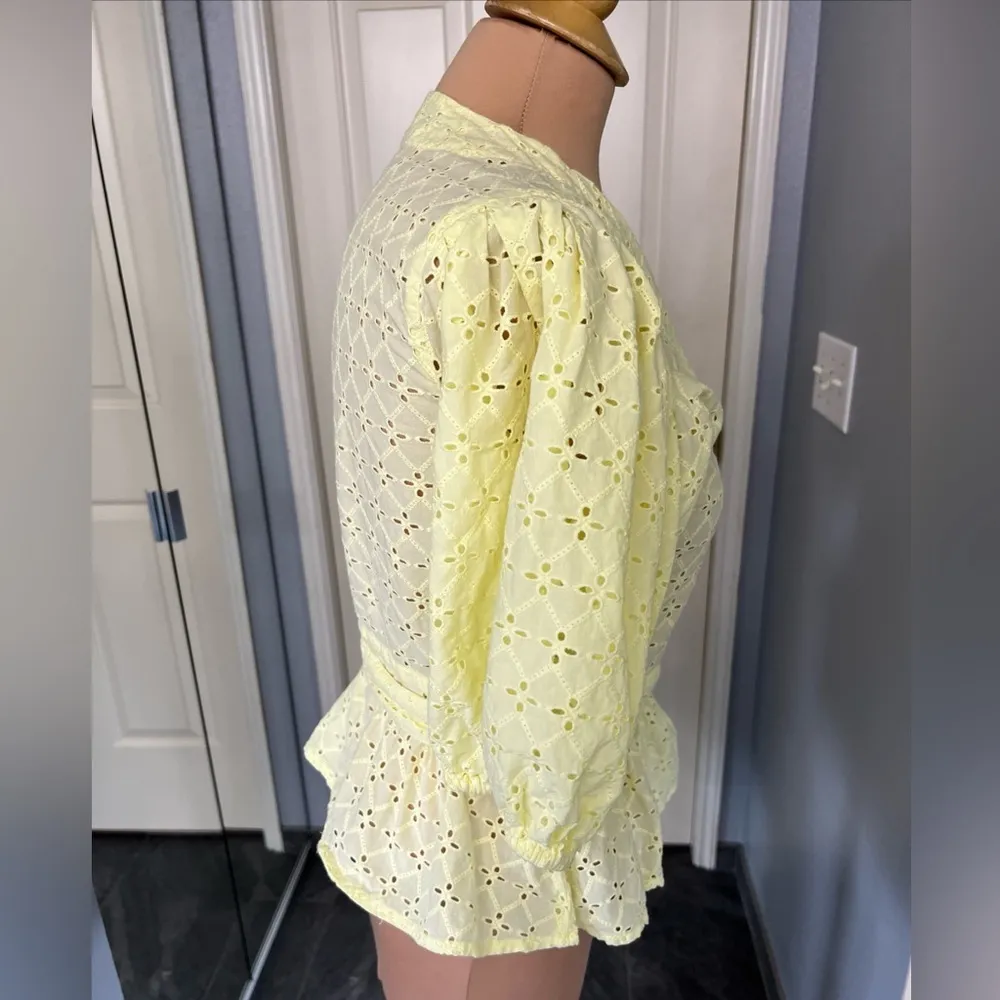 Scotch‎ & Soda Summer Edition Yellow Eyelet Wrap Peplum Blouse - Image 4