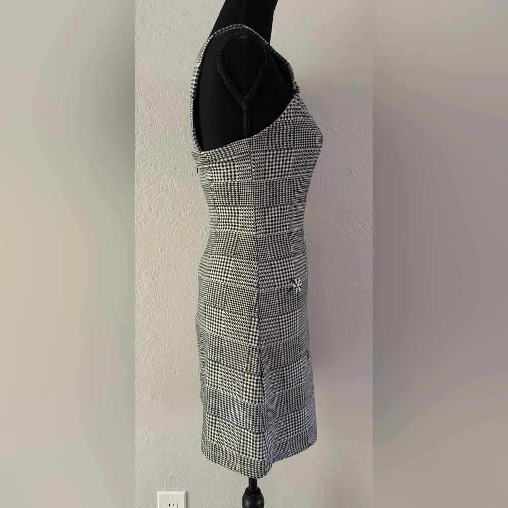 Excellent Topshop Houndstooth Floral Pattern Knit A Line Dress US 4 XS S - Image 3