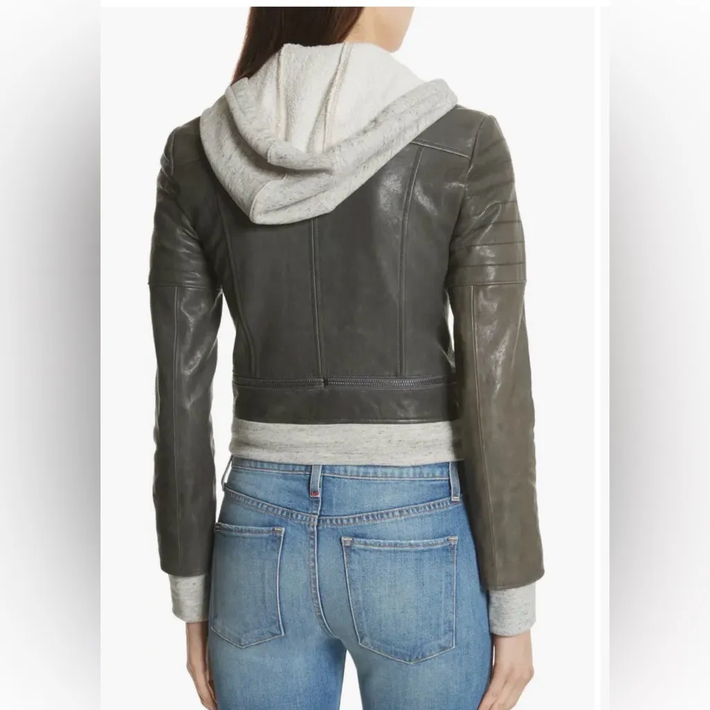 Alice + Olivia Avril Hooded Combo Leather Jacket Size S - Image 3
