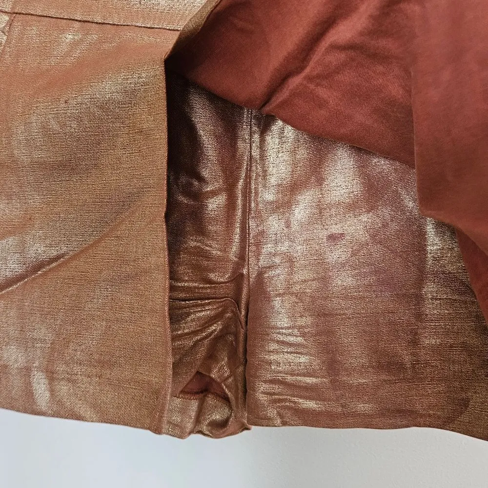 J.Crew Skort Metallic Gold Bronze Mini Casual Neutral Holiday Linen Cotton - Image 3