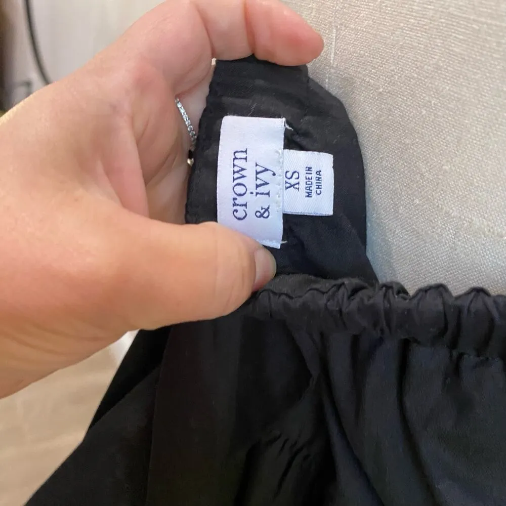 Crown & Ivy Tiered Swing Dress Black Rainbow Hem Bow Back Size XS - Image 8