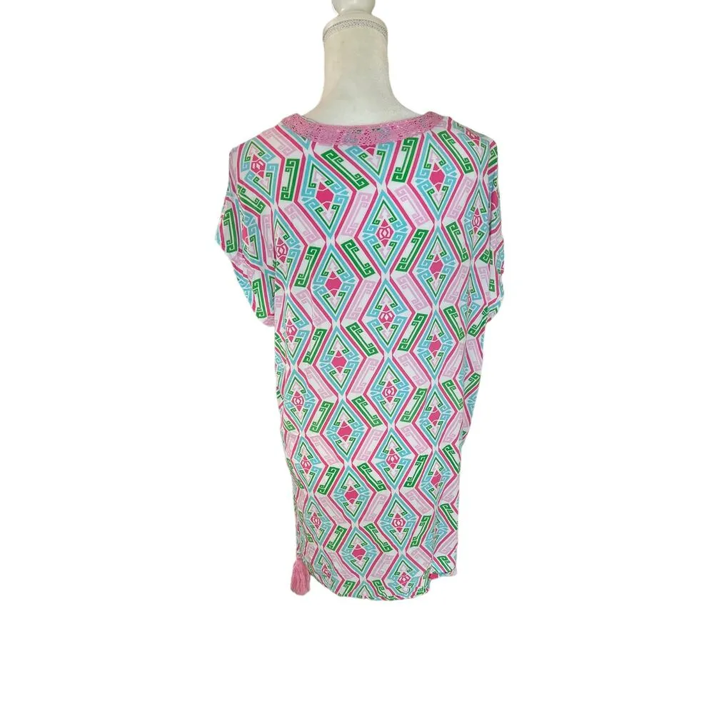 Macbeth Collection Diamond Print Pink Green Girly Swim Beach Coverup Size Medium - Image 5