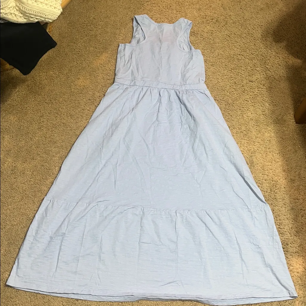 Pact Organic Cotton‎ Relaxed Slub Tank Tiered Waist Tie Maxi Dress Light Blue S - Image 6