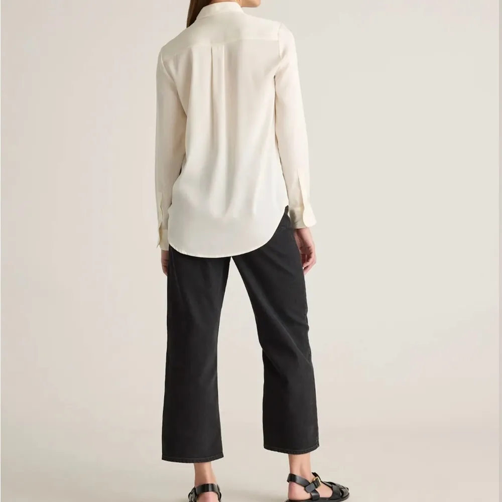 Quince Ivory Washable Stretch Silk Preppy Coastal Resortwear Career Blouse M White Size M - Image 3