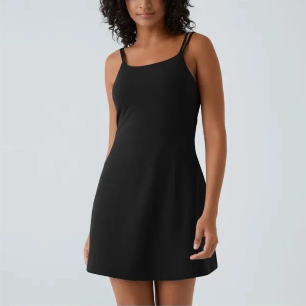 HALARA Twist Open Back Double Strap Black Dress w/ Shorts Pockets 2 Piece XS NWT - Image 3