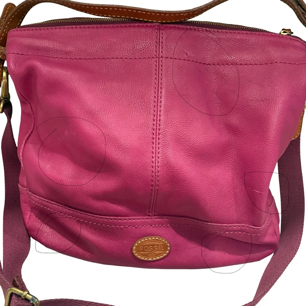 Vtg Fossil Magenta Hobo Double Strap Hobo Pebbled Leather Shoulder Crossbody Bag - Image 12