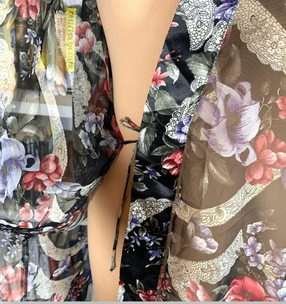 Vintage 90s Victoria’s Secret Sheer Floral Kimono Robe One Size Lace Print - Image 4