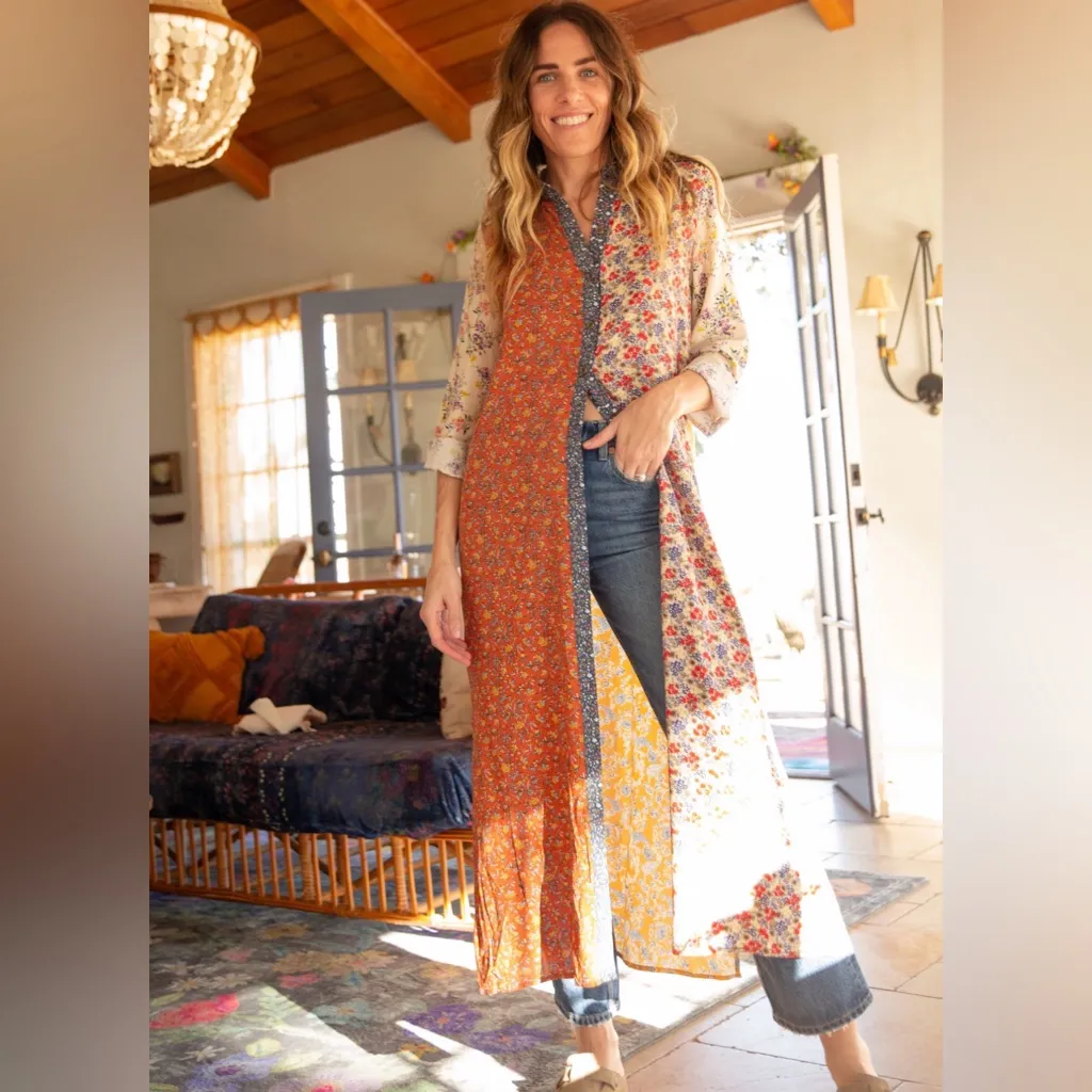 Natural Life Multicolor Patchwork Esme Floral Maxi Shirt Dress Kimono XL NWT - Image 3