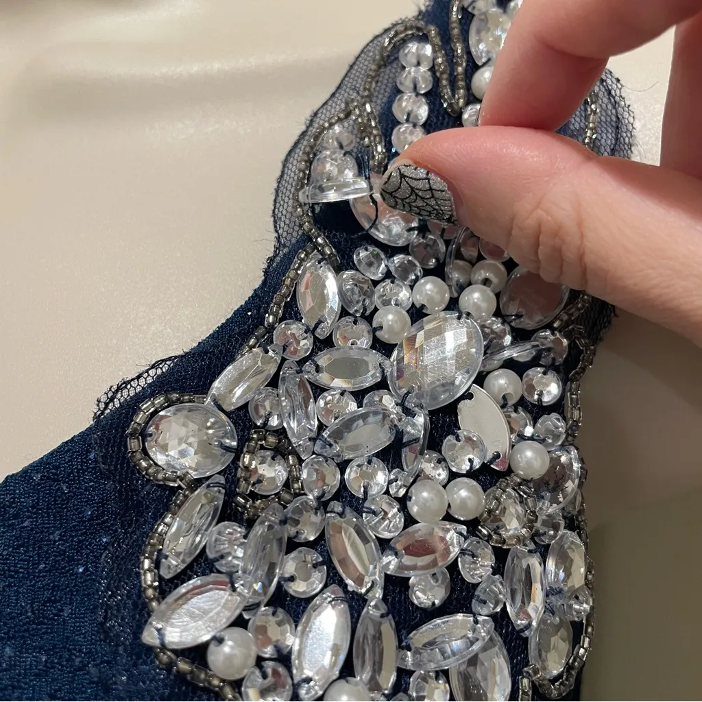 Emerald Sundae One-Shoulder Mini Dress Navy Blue Shimmer Women’s Size Large - Image 6